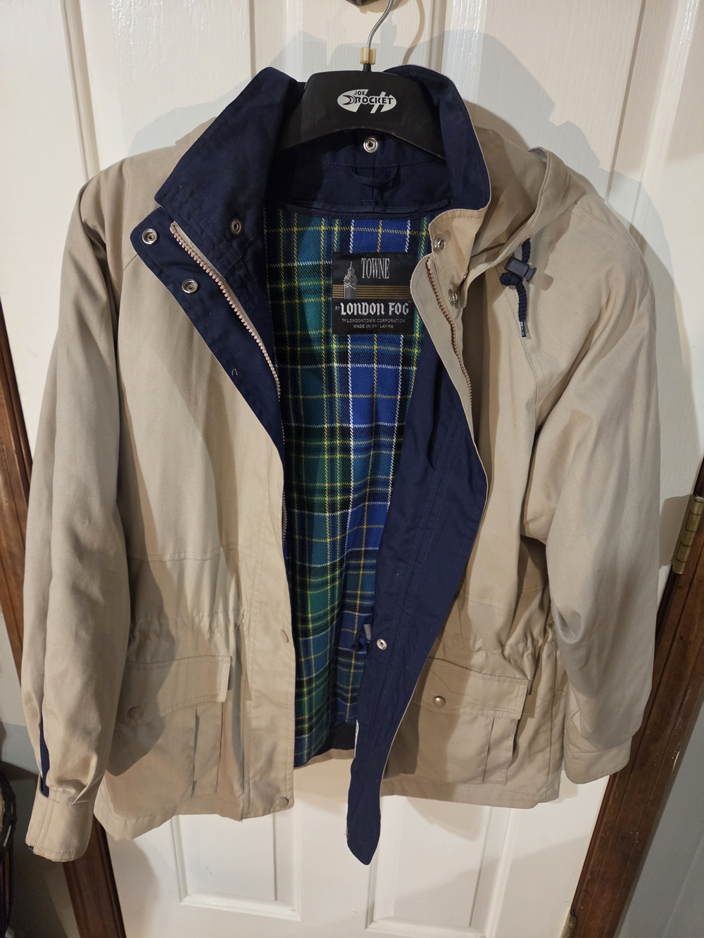 London Fog Beige and Navy Hooded Jacket